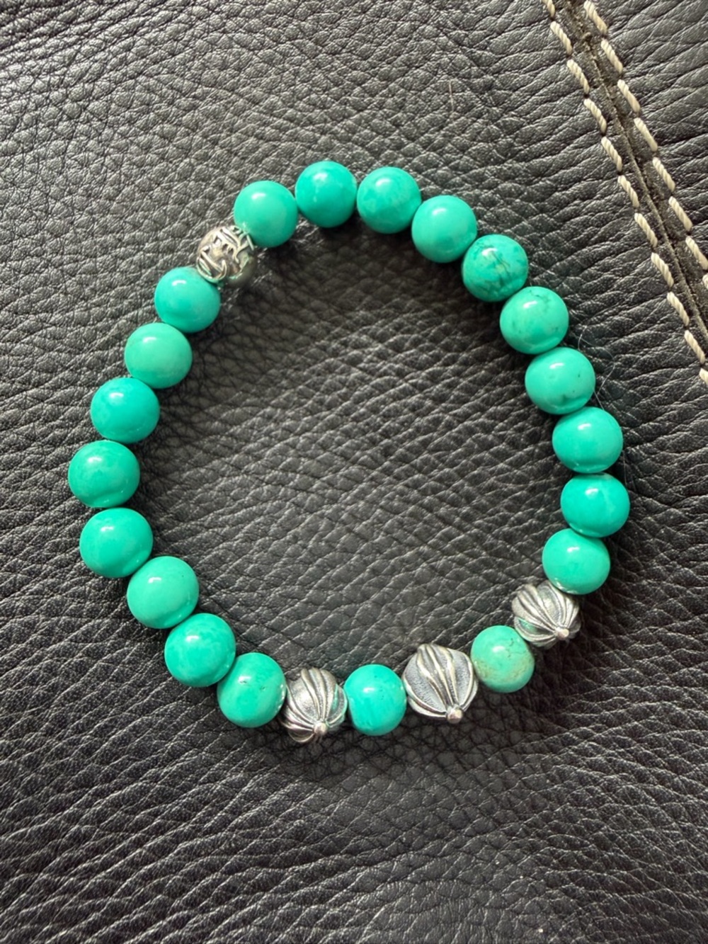 Chrome Hearts Turquoise Beads Silver Bracelet